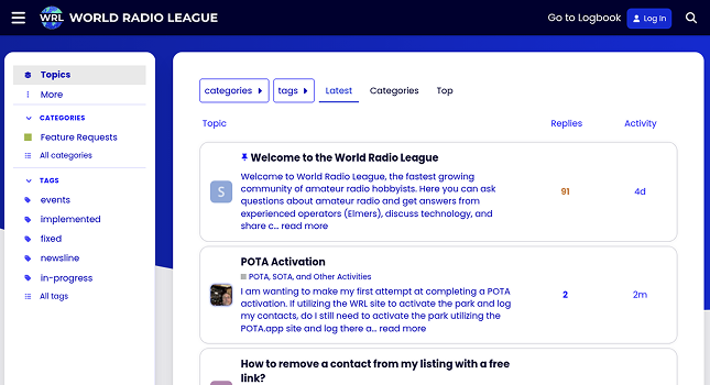 World Radio League Discourse forum homepage