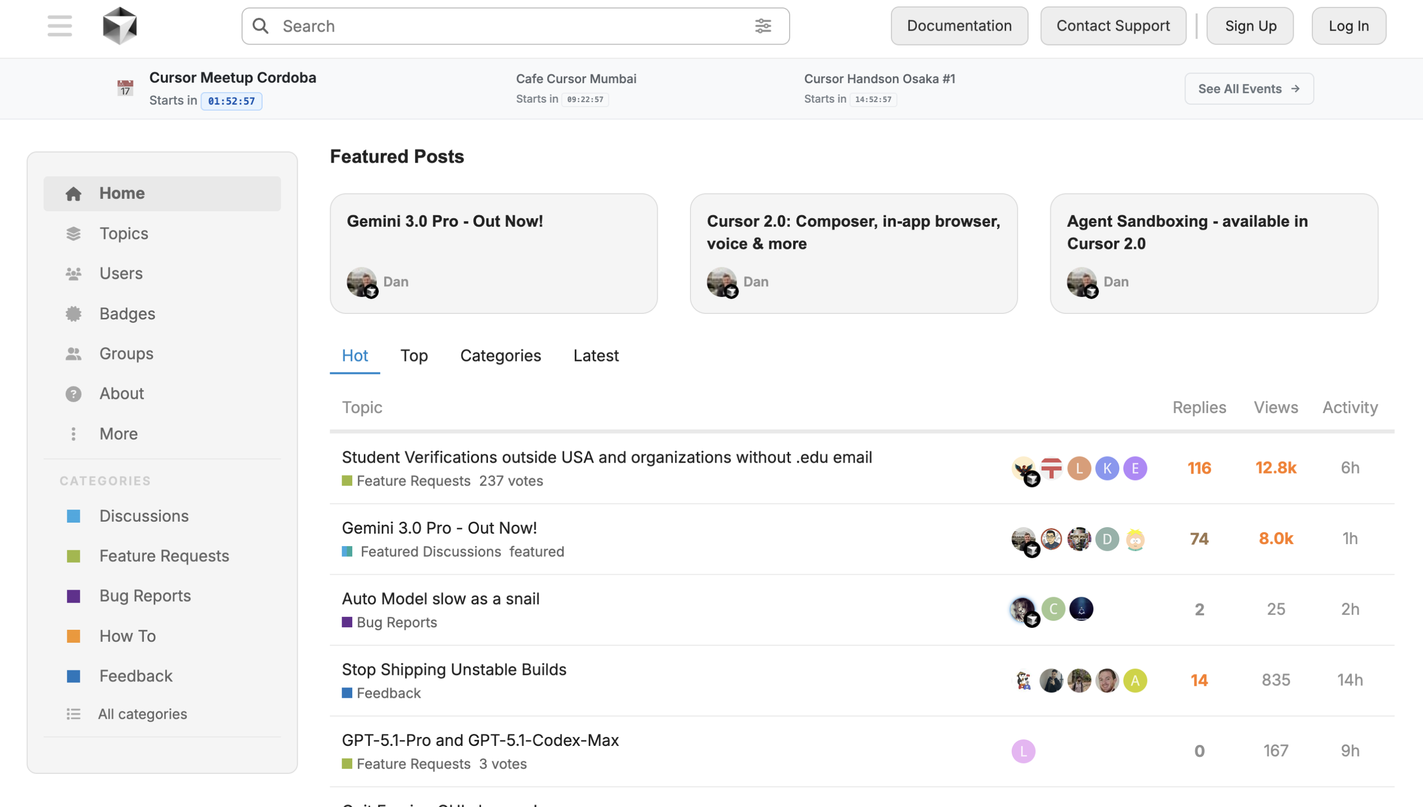 Cursor community forum screenshot